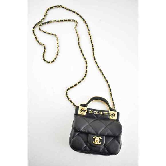 Chanel 21A Black Mini Flap Card Holder With Chain Handle Shoulder Crossbody Bag - Picture 4 of 12